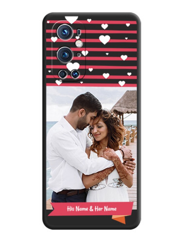 Custom White Color Love Symbols with Pink Lines Pattern on Space Black Custom Soft Matte Phone Cases - Oneplus 9 Pro 5G
