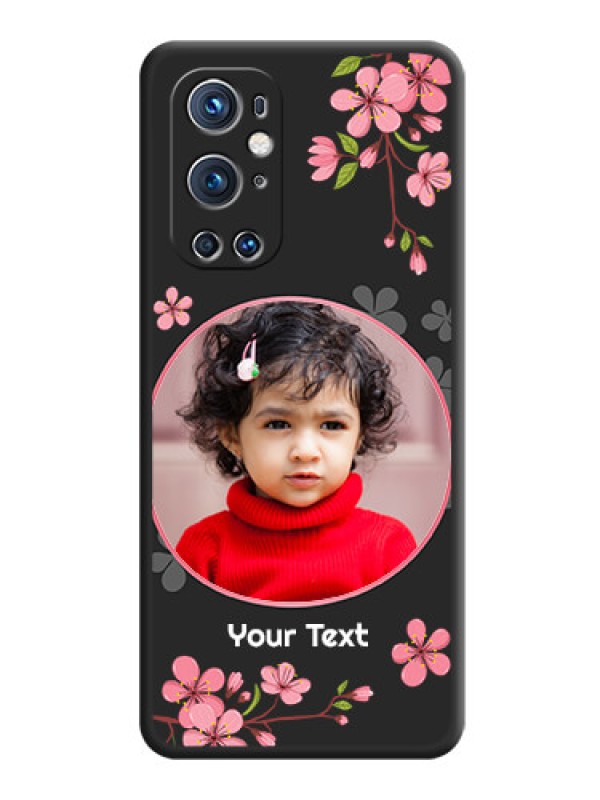 Custom Round Image with Pink Color Floral Design on Photo on Space Black Soft Matte Back Cover - Oneplus 9 Pro 5G