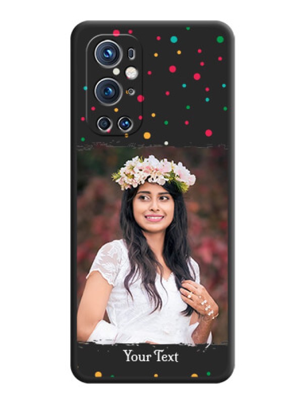 Custom Multicolor Dotted Pattern with Text on Space Black Custom Soft Matte Phone Back Cover - Oneplus 9 Pro 5G
