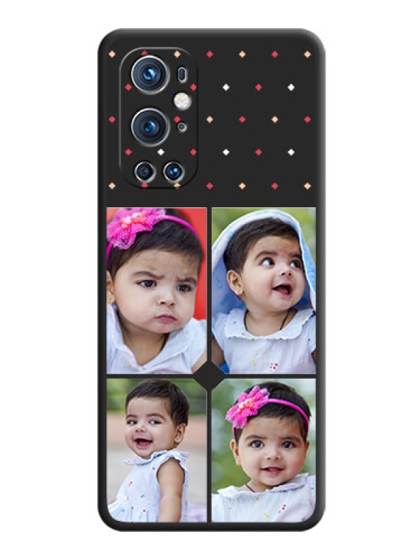 Custom Multicolor Dotted Pattern with 4 Image Holder on Space Black Custom Soft Matte Phone Cases - Oneplus 9 Pro 5G