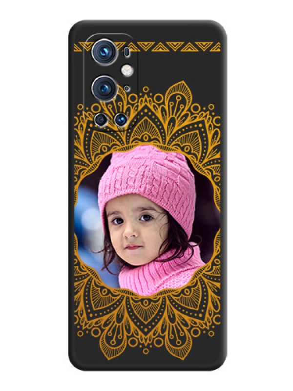 Custom Round Image with Floral Design on Photo on Space Black Soft Matte Mobile Cover - Oneplus 9 Pro 5G