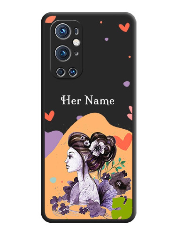 Custom Namecase For Her With Fancy Lady Image On Space Black Personalized Soft Matte Phone Covers -Oneplus 9 Pro 5G