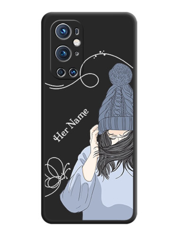 Custom Girl With Blue Winter Outfiit Custom Text Design On Space Black Personalized Soft Matte Phone Covers -Oneplus 9 Pro 5G