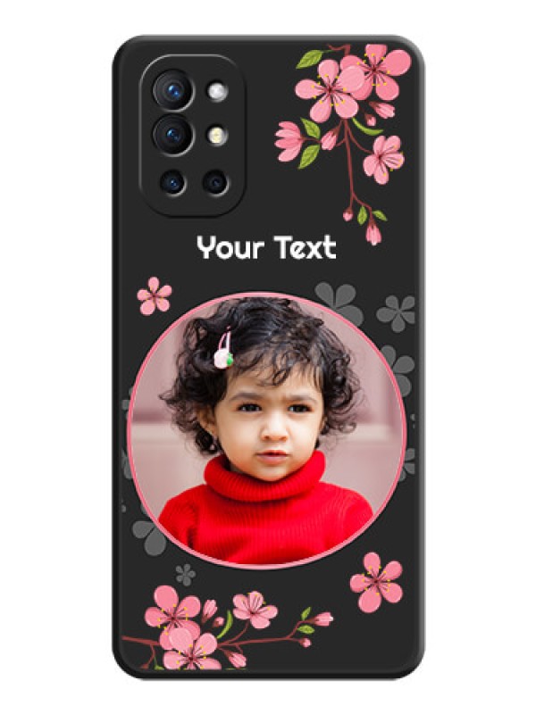 Custom Round Image with Pink Color Floral Design on Photo on Space Black Soft Matte Back Cover - Oneplus 9R 5G