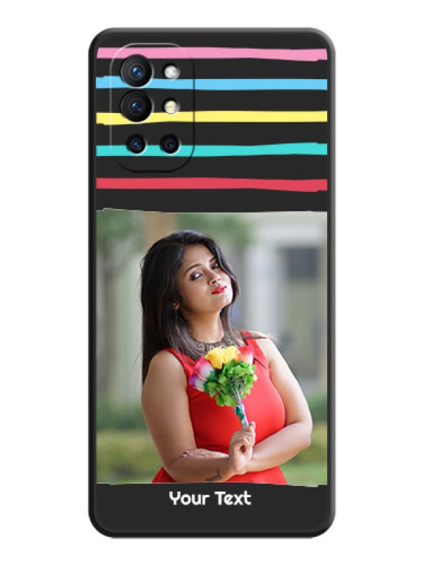 Custom Multicolor Lines with Image on Space Black Personalized Soft Matte Phone Covers - Oneplus 9R 5G