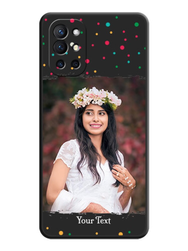 Custom Multicolor Dotted Pattern with Text on Space Black Custom Soft Matte Phone Back Cover - Oneplus 9R 5G