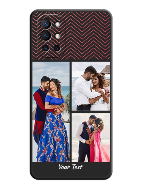 Custom Wave Pattern with 3 Image Holder on Space Black Custom Soft Matte Back Cover - Oneplus 9R 5G