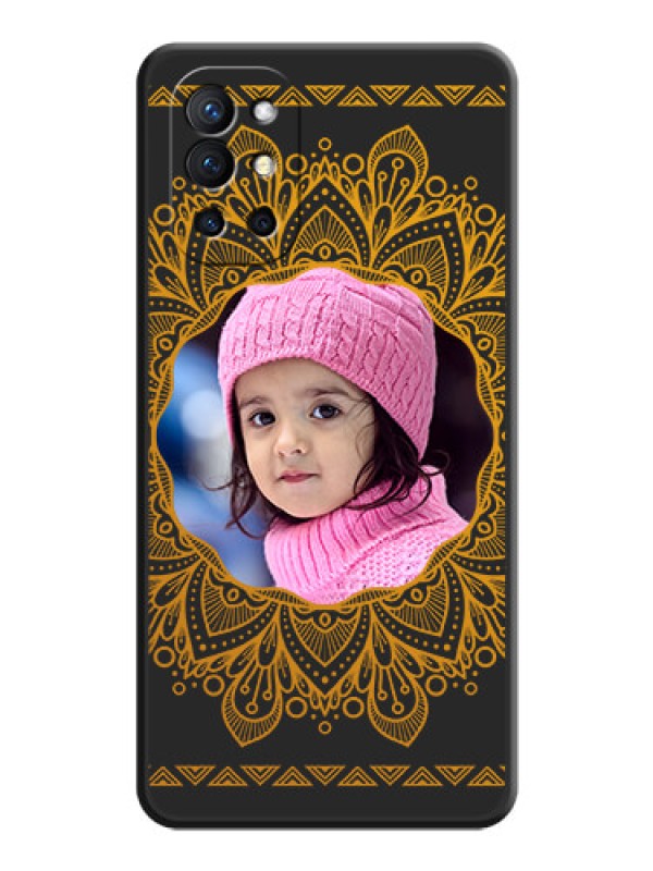Custom Round Image with Floral Design on Photo on Space Black Soft Matte Mobile Cover - Oneplus 9R 5G