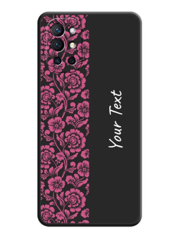 Custom Pink Floral Pattern Design With Custom Text On Space Black Personalized Soft Matte Phone Covers -Oneplus 9R 5G