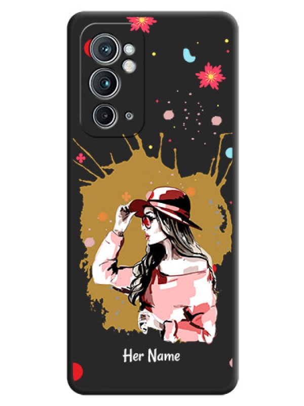 Custom Mordern Lady With Color Splash Background With Custom Text On Space Black Personalized Soft Matte Phone Covers -Oneplus 9Rt 5G