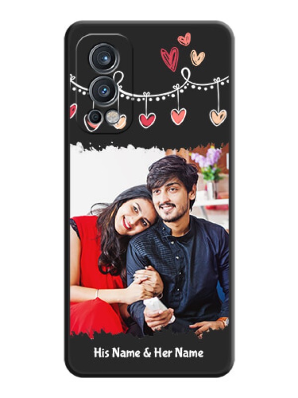 Custom Pink Love Hangings with Name on Space Black Custom Soft Matte Phone Cases - OnePlus Nord 2 5G