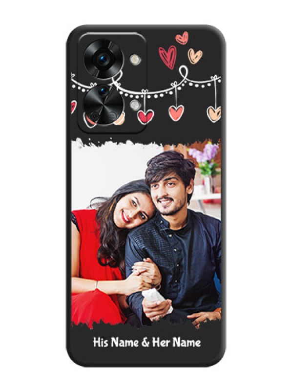 Custom Pink Love Hangings with Name on Space Black Custom Soft Matte Phone Cases - OnePlus Nord 2T 5G