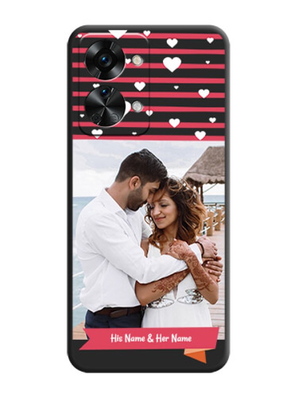 Custom White Color Love Symbols with Pink Lines Pattern on Space Black Custom Soft Matte Phone Cases - OnePlus Nord 2T 5G