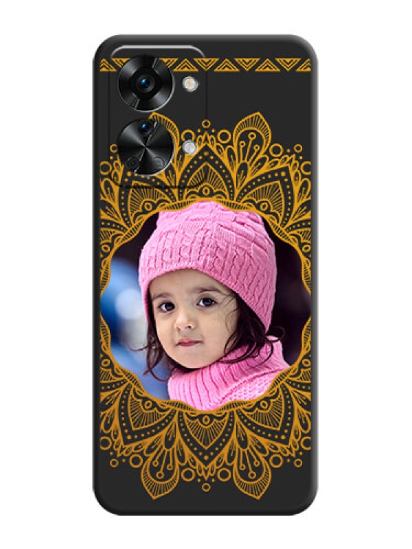 Custom Round Image with Floral Design on Photo on Space Black Soft Matte Mobile Cover - OnePlus Nord 2T 5G