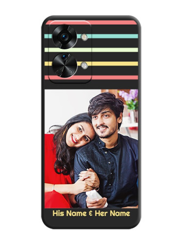 Custom Color Stripes with Photo and Text on Photo on Space Black Soft Matte Mobile Case - OnePlus Nord 2T 5G