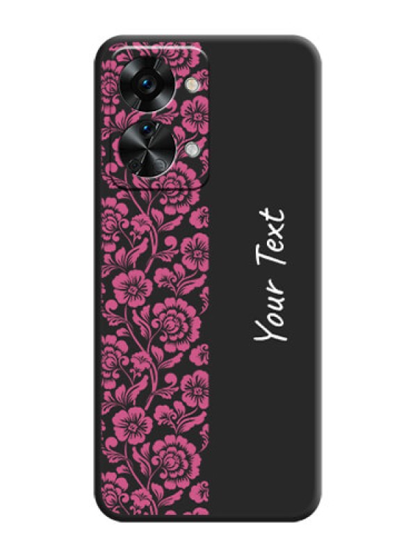 Custom Pink Floral Pattern Design With Custom Text On Space Black Personalized Soft Matte Phone Covers -Oneplus Nord 2T 5G