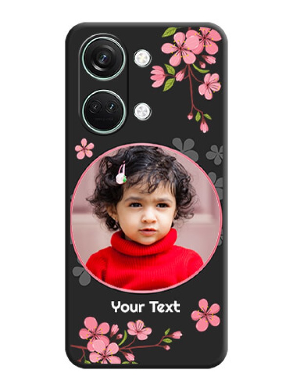 Custom Round Image with Pink Color Floral Design - Photo on Space Black Soft Matte Back Cover - OnePlus Nord 3 5G