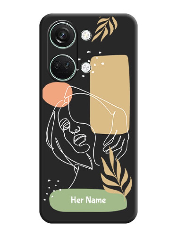 Custom Custom Text With Line Art Of Women & Leaves Design On Space Black Personalized Soft Matte Phone Covers - OnePlus Nord 3 5G