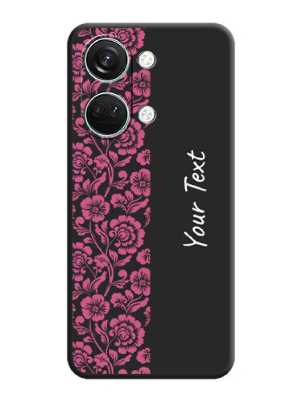 Custom Pink Floral Pattern Design With Custom Text On Space Black Personalized Soft Matte Phone Covers - OnePlus Nord 3 5G