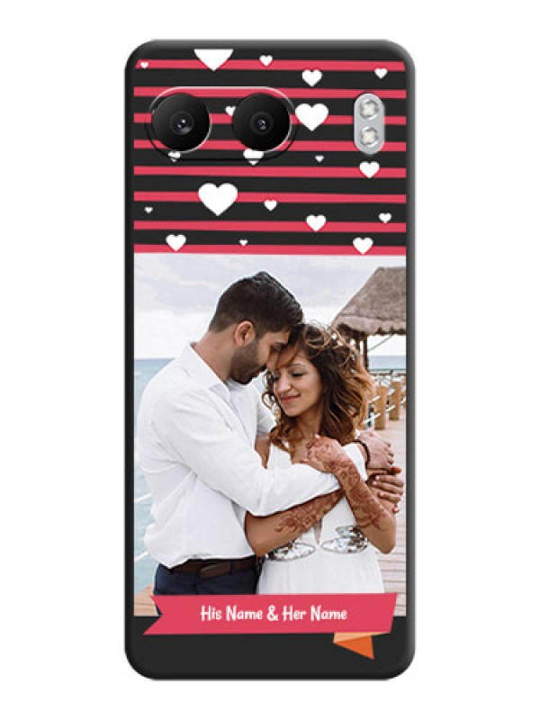 Custom White Color Love Symbols with Pink Lines Pattern On Space Black Custom Soft Matte Mobile Back Cover - Nord 4 5G