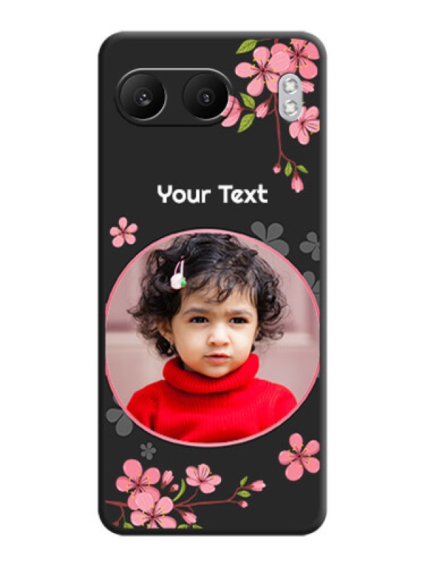 Custom Round Image with Pink Color Floral Design on Photo On Space Black Custom Soft Matte Mobile Back Cover - Nord 4 5G