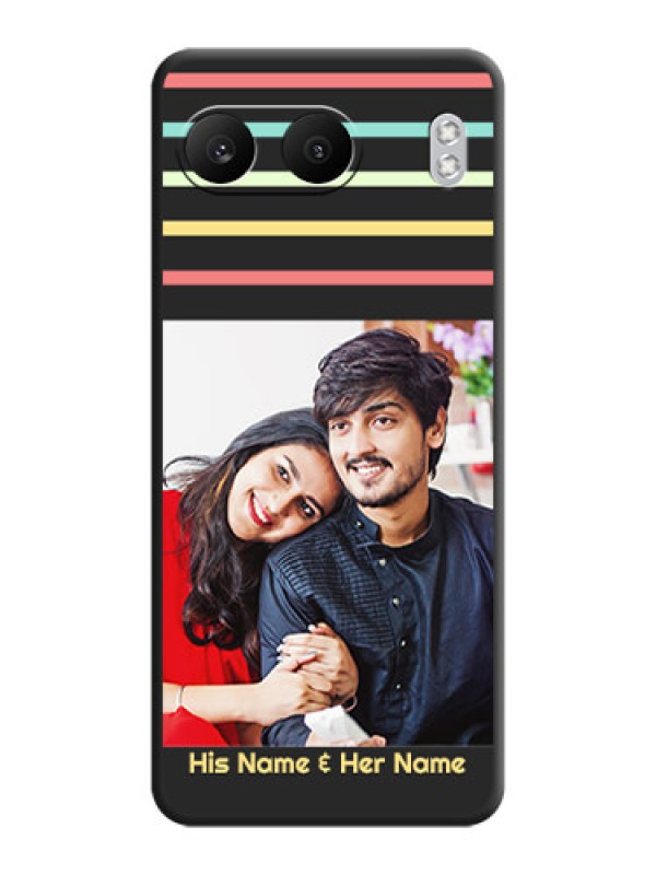 Custom Color Stripes with Photo and Text on Photo On Space Black Custom Soft Matte Mobile Back Cover - Nord 4 5G