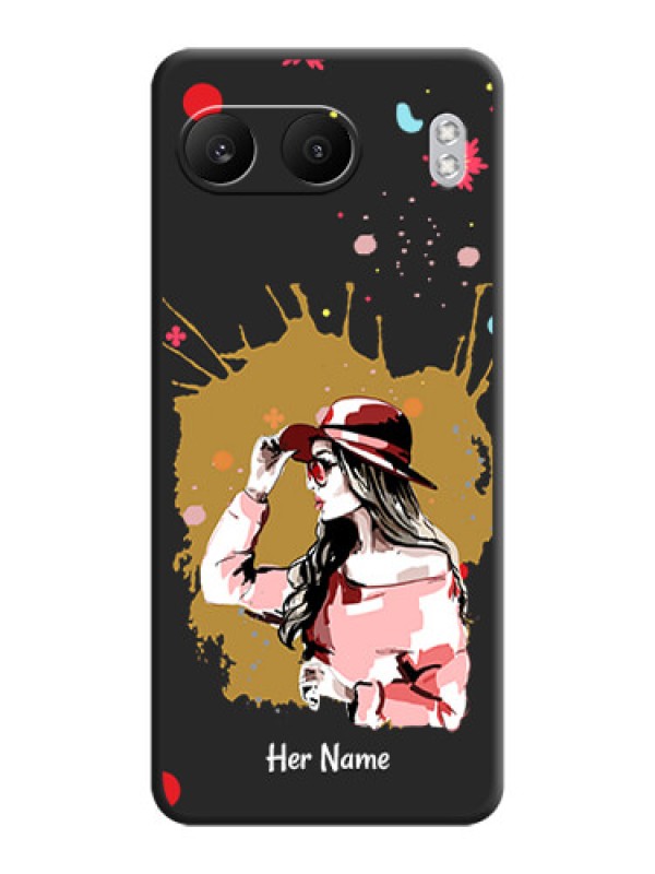 Custom Mordern Lady With Color Splash Background With Custom Text On Space Black Custom Soft Matte Mobile Back Cover - Nord 4 5G