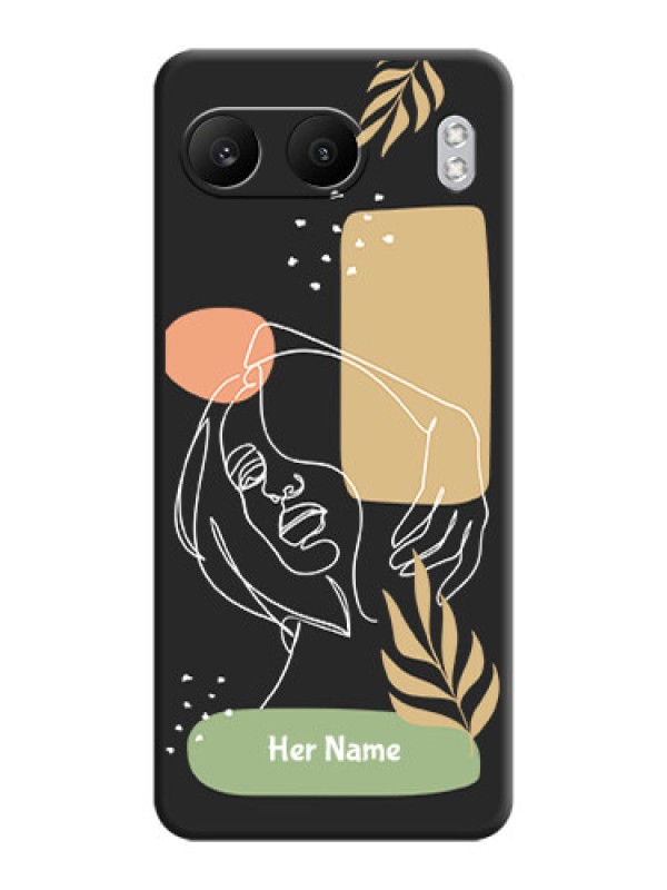 Custom Custom Text With Line Art Of Women & Leaves Design On Space Black Custom Soft Matte Mobile Back Cover - Nord 4 5G