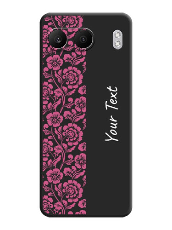 Custom Pink Floral Pattern Design With Custom Text On Space Black Custom Soft Matte Mobile Back Cover - Nord 4 5G