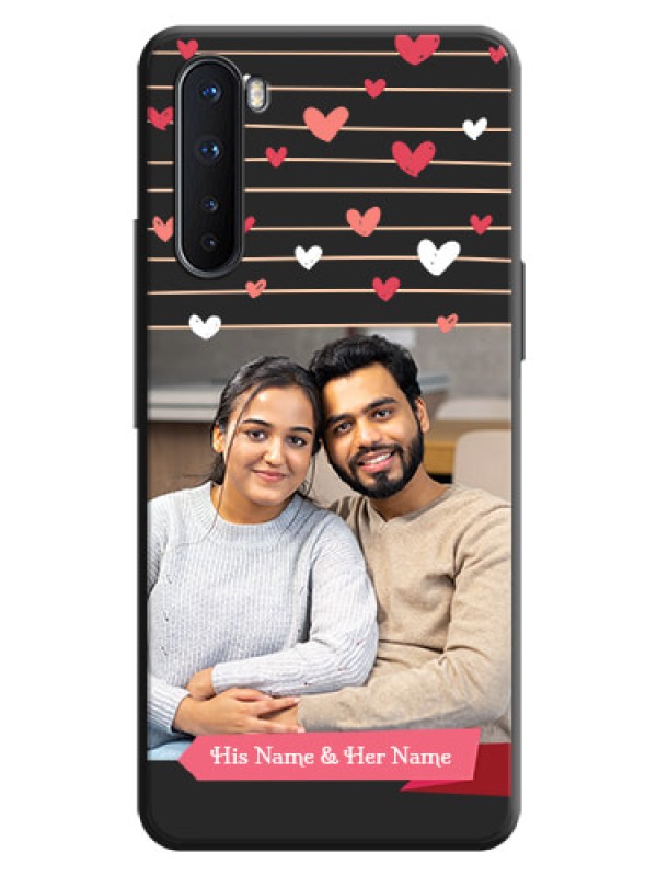 Custom Love Pattern with Name on Pink Ribbon  - Photo on Space Black Soft Matte Back Cover - OnePlus Nord 5G