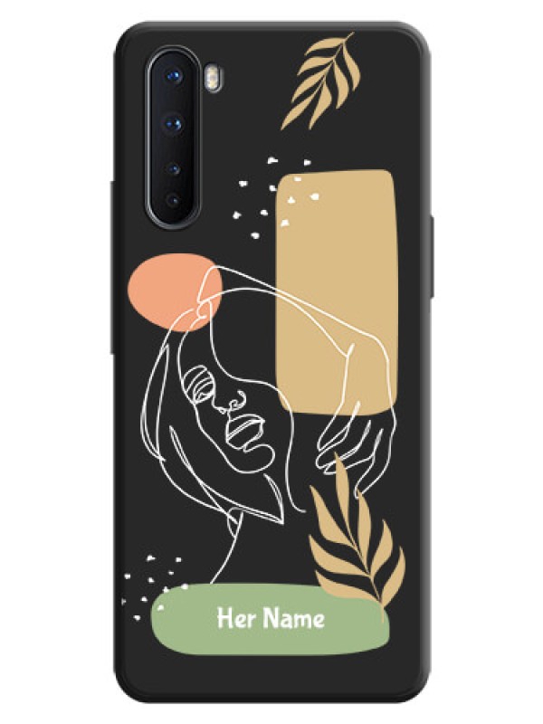 Custom Custom Text With Line Art Of Women & Leaves Design On Space Black Personalized Soft Matte Phone Covers -Oneplus Nord 5G