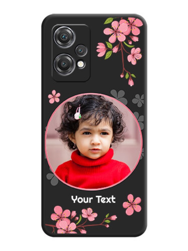 Custom Round Image with Pink Color Floral Design on Photo on Space Black Soft Matte Back Cover - OnePlus Nord CE 2 Lite 5G
