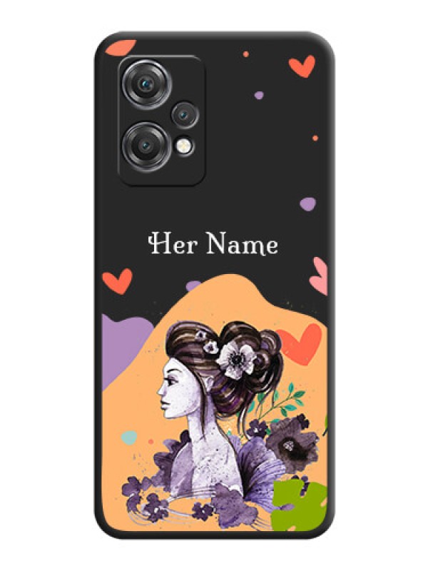 Custom Namecase For Her With Fancy Lady Image On Space Black Personalized Soft Matte Phone Covers -Oneplus Nord Ce 2 Lite 5G