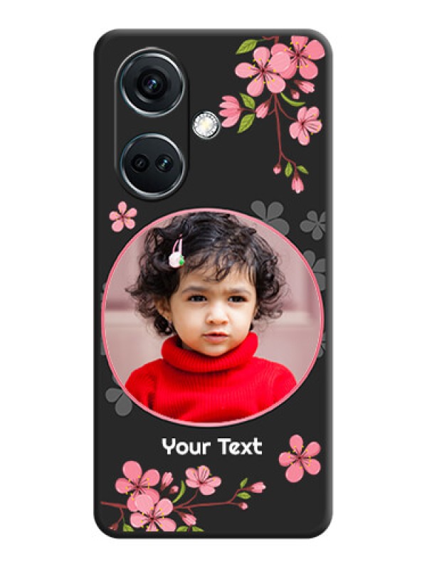 Custom Round Image with Pink Color Floral Design - Photo on Space Black Soft Matte Back Cover - OnePlus Nord CE 3 5G