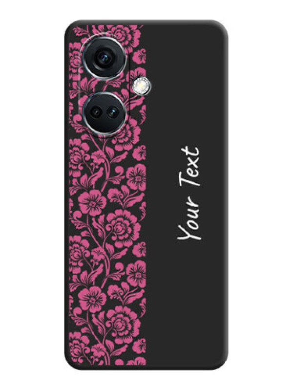 Custom Pink Floral Pattern Design With Custom Text On Space Black Personalized Soft Matte Phone Covers - OnePlus Nord CE 3 5G