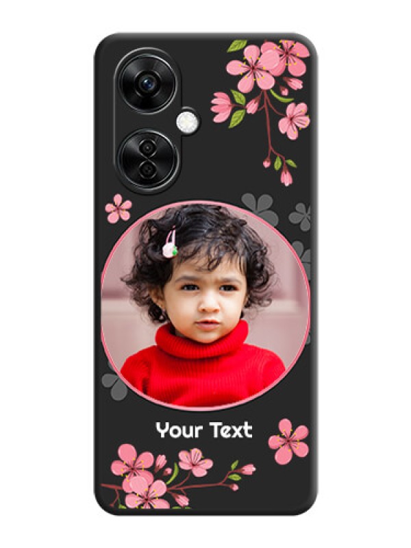 Custom Round Image with Pink Color Floral Design on Photo on Space Black Soft Matte Back Cover - Nord CE 3 Lite 5G