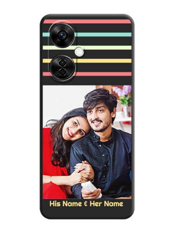 Custom Color Stripes with Photo and Text on Photo on Space Black Soft Matte Mobile Case - Nord CE 3 Lite 5G
