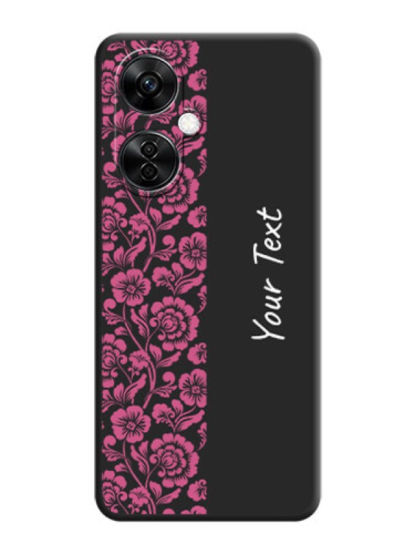 Custom Pink Floral Pattern Design With Custom Text On Space Black Personalized Soft Matte Phone Covers -Oneplus Nord Ce 3 Lite 5G