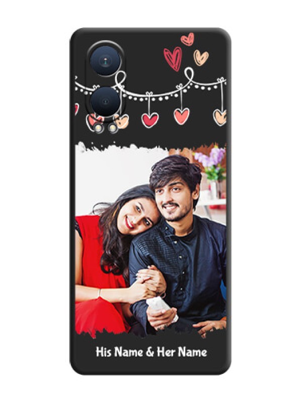 Custom Pink Love Hangings with Name On Space Black Custom Soft Matte Mobile Back Cover - OnePlus Nord CE 4 Lite 5G