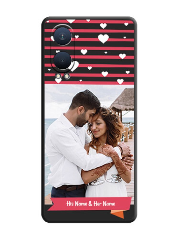 Custom White Color Love Symbols with Pink Lines Pattern On Space Black Custom Soft Matte Mobile Back Cover - OnePlus Nord CE 4 Lite 5G