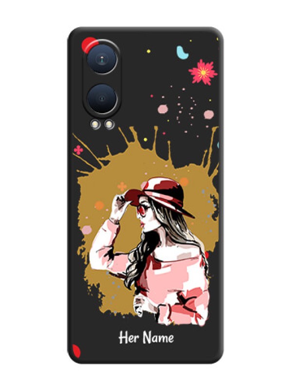 Custom Mordern Lady With Color Splash Background With Custom Text On Space Black Custom Soft Matte Mobile Back Cover - OnePlus Nord CE 4 Lite 5G