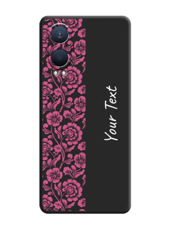 Custom Pink Floral Pattern Design With Custom Text On Space Black Custom Soft Matte Mobile Back Cover - OnePlus Nord CE 4 Lite 5G