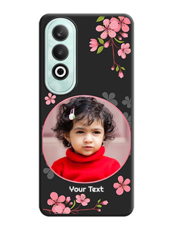 Custom Round Image with Pink Color Floral Design - Photo on Space Black Soft Matte Back Cover - OnePlus Nord CE 4