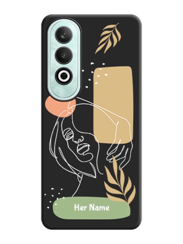 Custom Custom Text With Line Art Of Women & Leaves Design On Space Black Personalized Soft Matte Phone Covers - OnePlus Nord CE 4