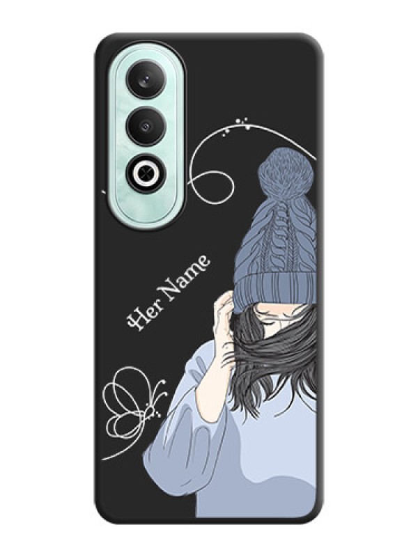 Custom Girl With Blue Winter Outfiit Custom Text Design On Space Black Personalized Soft Matte Phone Covers - OnePlus Nord CE 4
