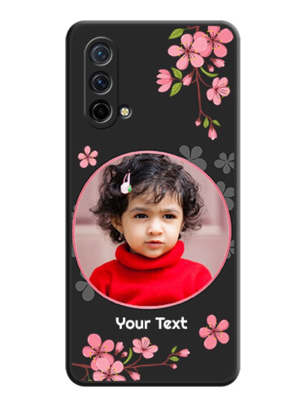Custom Round Image with Pink Color Floral Design on Photo on Space Black Soft Matte Back Cover - Oneplus Nord Ce 5G