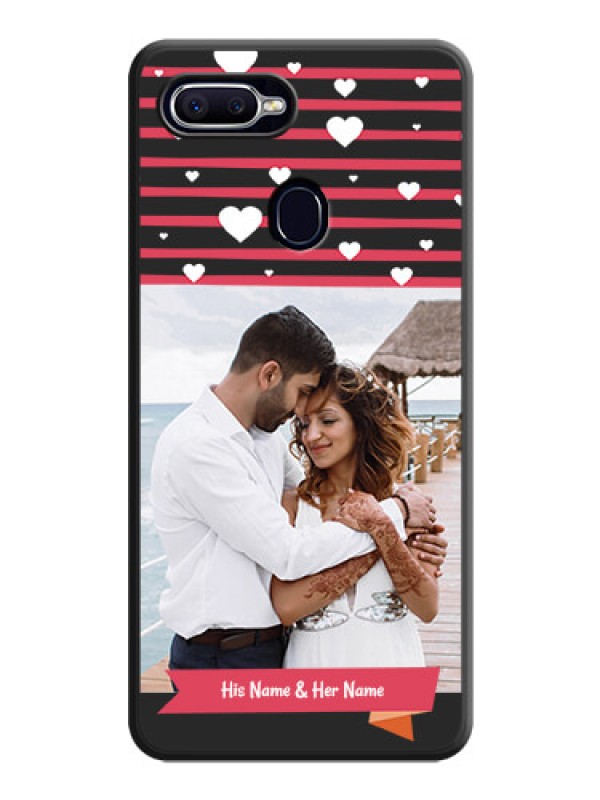 Custom White Color Love Symbols with Pink Lines Pattern on Space Black Custom Soft Matte Phone Cases - Oppo A12