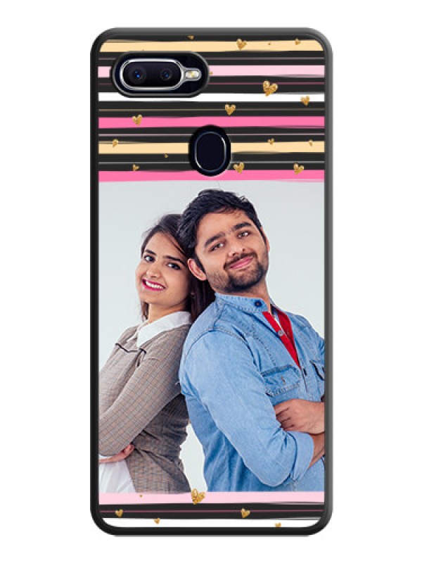Custom Multicolor Lines and Golden Love Symbols Design on Photo on Space Black Soft Matte Mobile Cover - Oppo A12