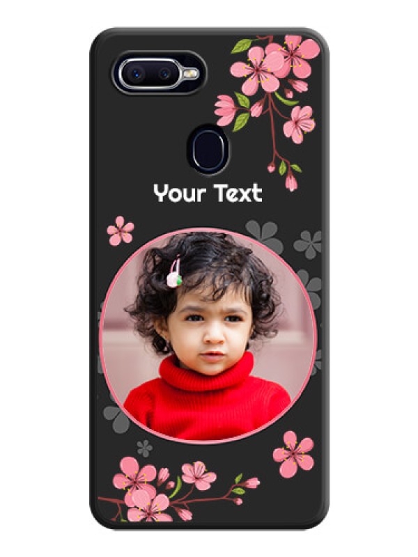 Custom Round Image with Pink Color Floral Design on Photo on Space Black Soft Matte Back Cover - Oppo A12