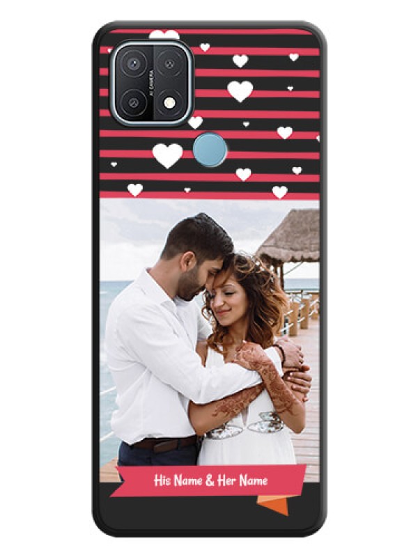 Custom White Color Love Symbols with Pink Lines Pattern on Space Black Custom Soft Matte Phone Cases - Oppo A15
